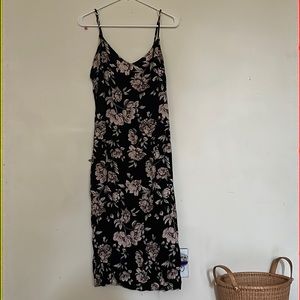 black midi dress with creme color flowers